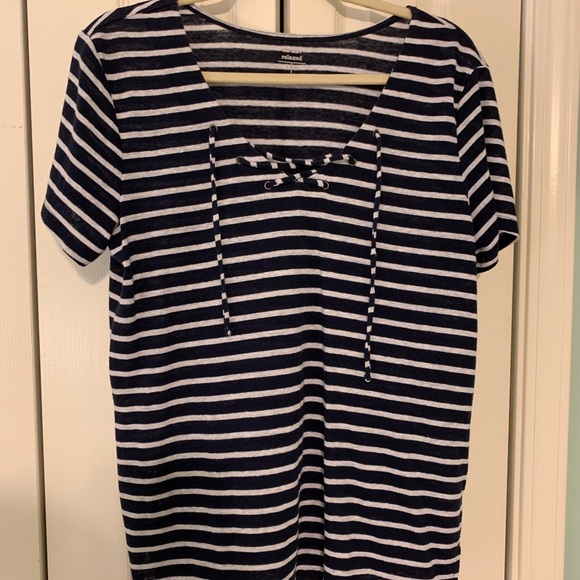Navy and white striped tie top - Picture 1 of 1